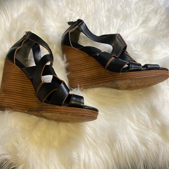 Cole Haan Black/Brown Leather Wedge Sandals Sz 9.5B - Picture 6 of 7